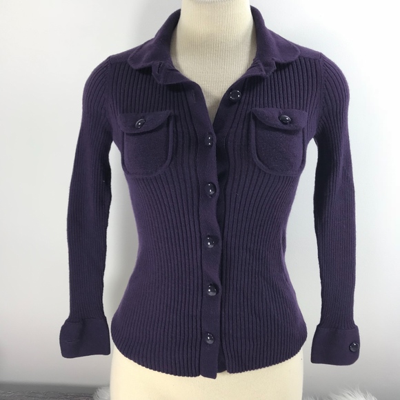 Dark Purple Large Button Down Pocket Sweater - Picture 1 of 6